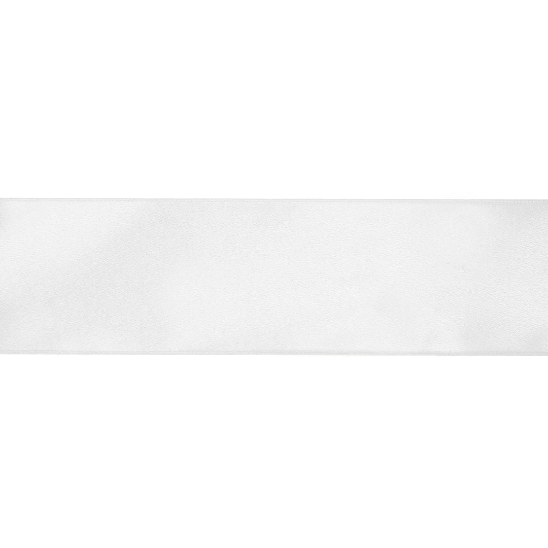 4" Wired Shimmer Satin Ribbon | White with White Backing | 10 Yard Roll