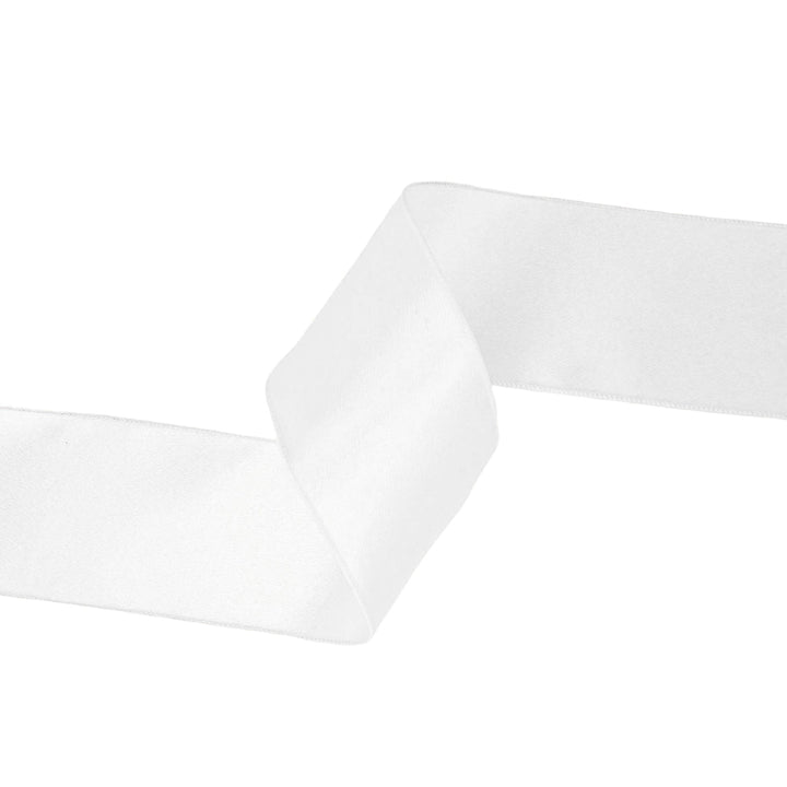 4" Wired Shimmer Satin Ribbon | White with White Backing | 10 Yard Roll