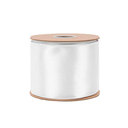 4" Wired Shimmer Satin Ribbon | White with White Backing | 10 Yard Roll LA Ribbons Wholesale