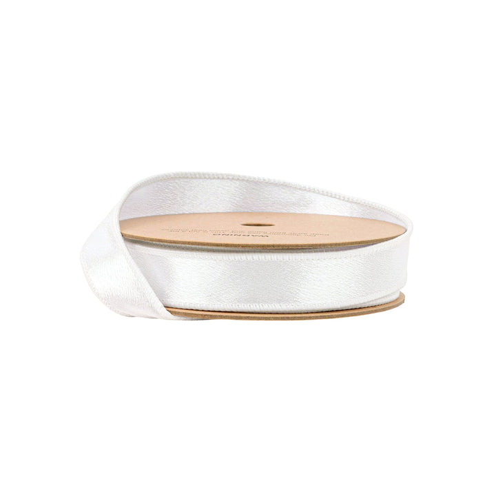 1" Wired Shimmer Satin Ribbon | White with White Backing | 10 Yard Roll