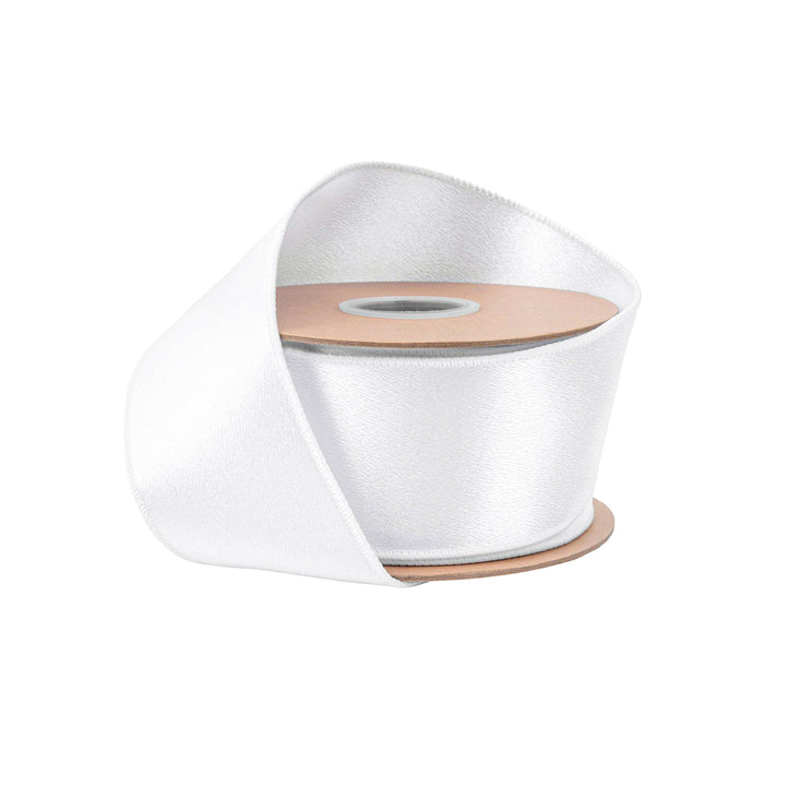 2 1/2" Wired Shimmer Satin Ribbon | White with White Backing | 10 Yard Roll LA Ribbons Wholesale