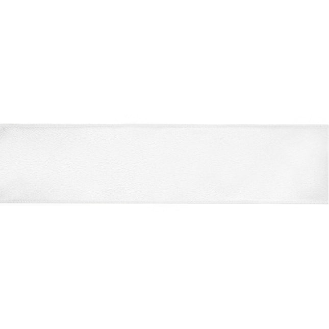 2 1/2" Wired Shimmer Satin Ribbon | White with White Backing | 10 Yard Roll LA Ribbons Wholesale