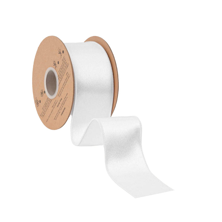 2 1/2" Wired Shimmer Satin Ribbon | White with White Backing | 10 Yard Roll LA Ribbons Wholesale