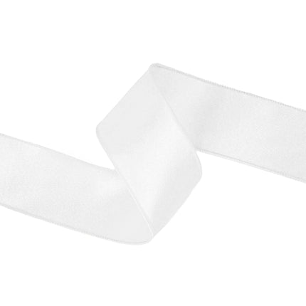 2 1/2" Wired Shimmer Satin Ribbon | White with White Backing | 10 Yard Roll LA Ribbons Wholesale