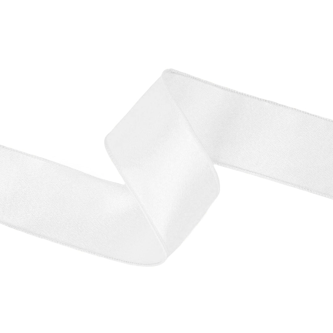 2 1/2" Wired Shimmer Satin Ribbon | White with White Backing | 10 Yard Roll LA Ribbons Wholesale