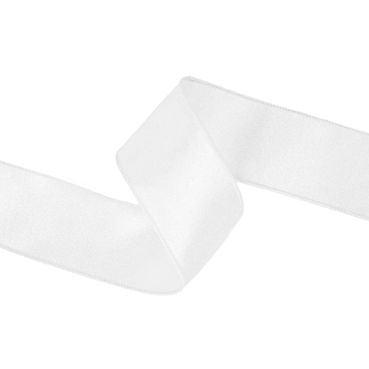 2 1/2" Wired Shimmer Satin Ribbon | White with White Backing | 10 Yard Roll LA Ribbons Wholesale