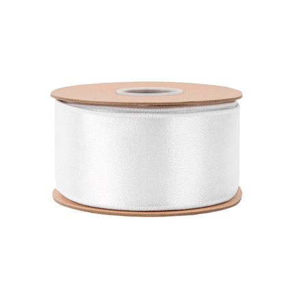 2 1/2" Wired Shimmer Satin Ribbon | White with White Backing | 10 Yard Roll LA Ribbons Wholesale