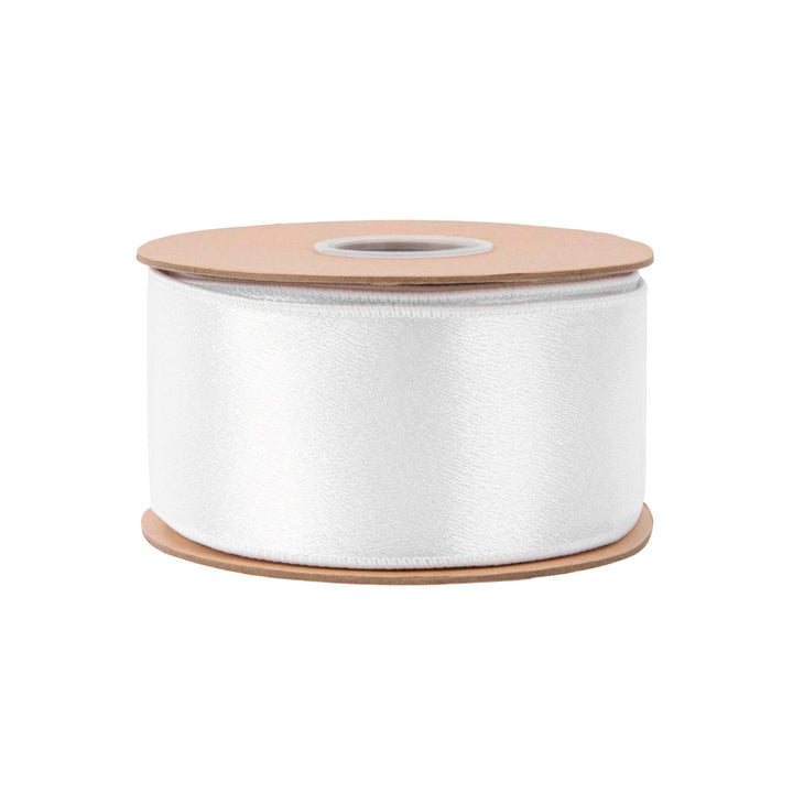 2 1/2" Wired Shimmer Satin Ribbon | White with White Backing | 10 Yard Roll LA Ribbons Wholesale