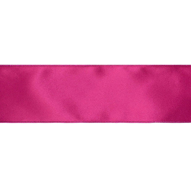 4" Wired Shimmer Satin Ribbon | Fuchsia with Fuchsia Backing | 10 Yard Roll LA Ribbons Wholesale