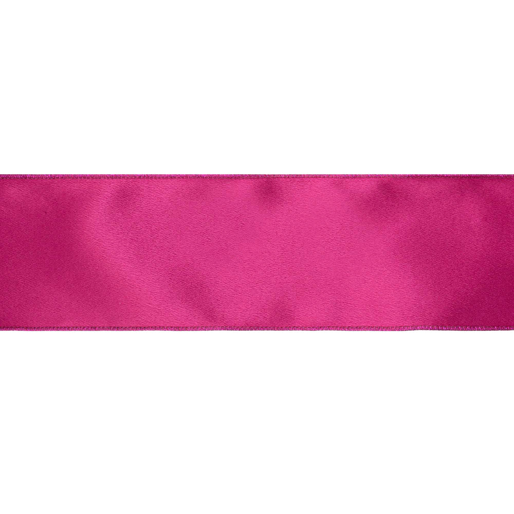 4" Wired Shimmer Satin Ribbon | Fuchsia with Fuchsia Backing | 10 Yard Roll LA Ribbons Wholesale