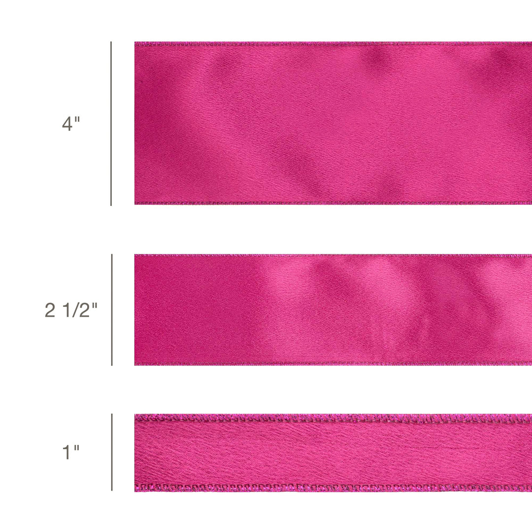 4" Wired Shimmer Satin Ribbon | Fuchsia with Fuchsia Backing | 10 Yard Roll LA Ribbons Wholesale
