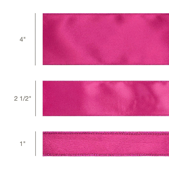 4" Wired Shimmer Satin Ribbon | Fuchsia with Fuchsia Backing | 10 Yard Roll LA Ribbons Wholesale