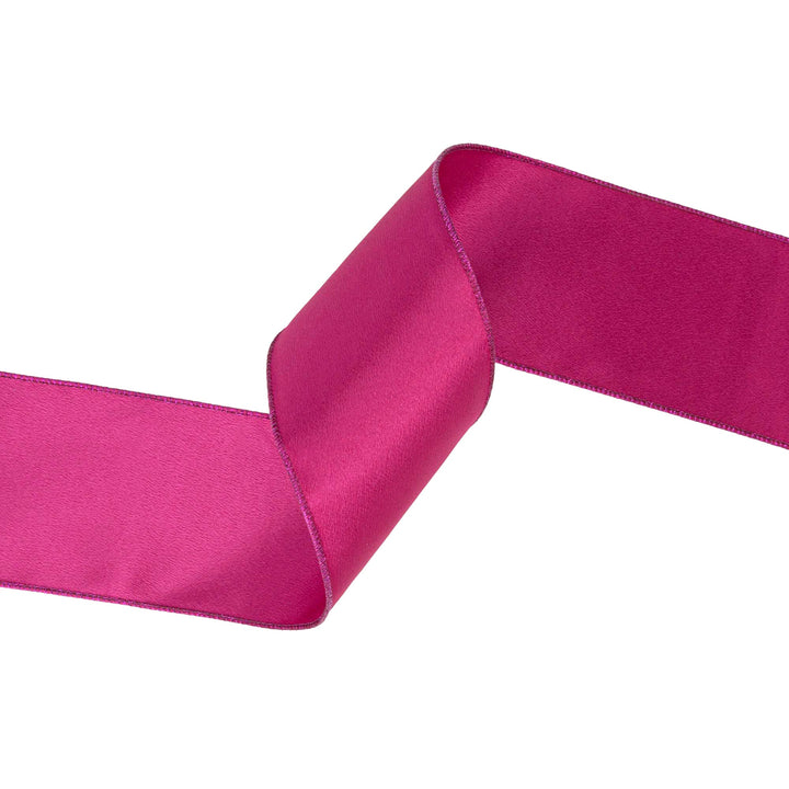 4" Wired Shimmer Satin Ribbon | Fuchsia with Fuchsia Backing | 10 Yard Roll LA Ribbons Wholesale