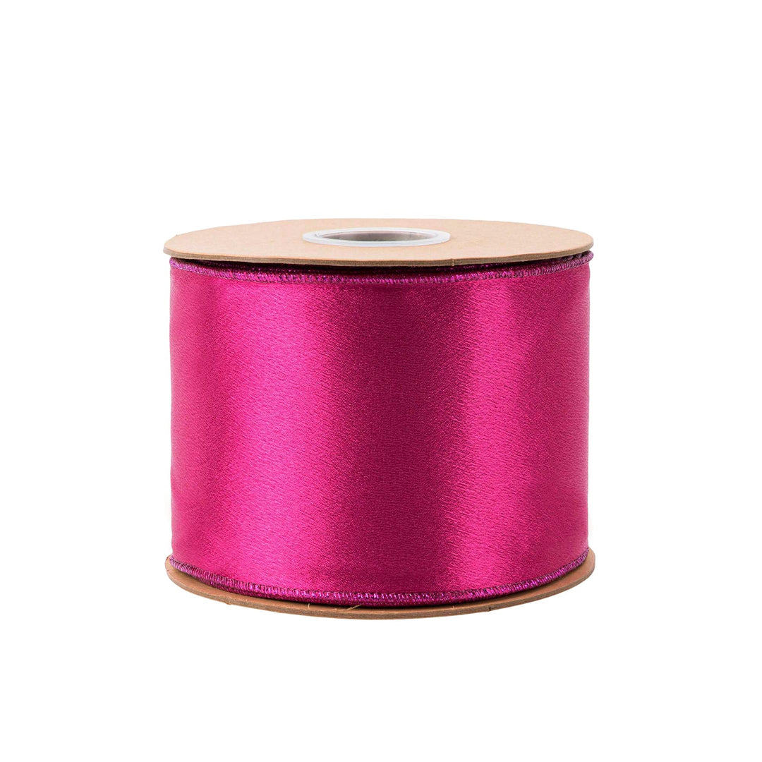 4" Wired Shimmer Satin Ribbon | Fuchsia with Fuchsia Backing | 10 Yard Roll LA Ribbons Wholesale