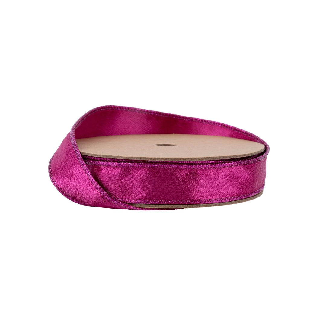 1" Wired Shimmer Satin Ribbon | Fuchsia with Fuchsia Backing | 10 Yard Roll LA Ribbons Wholesale