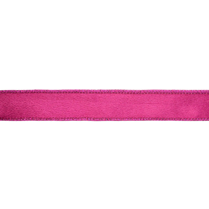 1" Wired Shimmer Satin Ribbon | Fuchsia with Fuchsia Backing | 10 Yard Roll LA Ribbons Wholesale