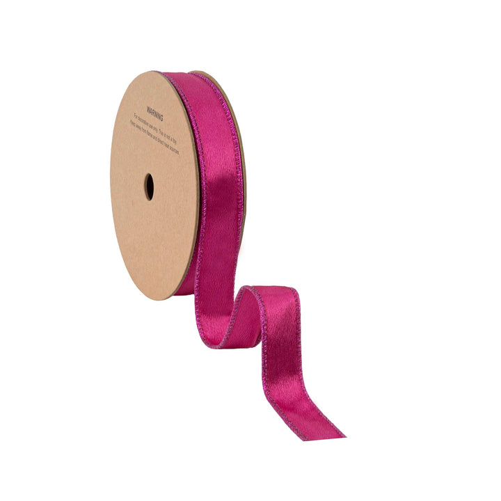 1" Wired Shimmer Satin Ribbon | Fuchsia with Fuchsia Backing | 10 Yard Roll LA Ribbons Wholesale