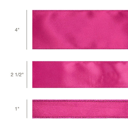 1" Wired Shimmer Satin Ribbon | Fuchsia with Fuchsia Backing | 10 Yard Roll LA Ribbons Wholesale