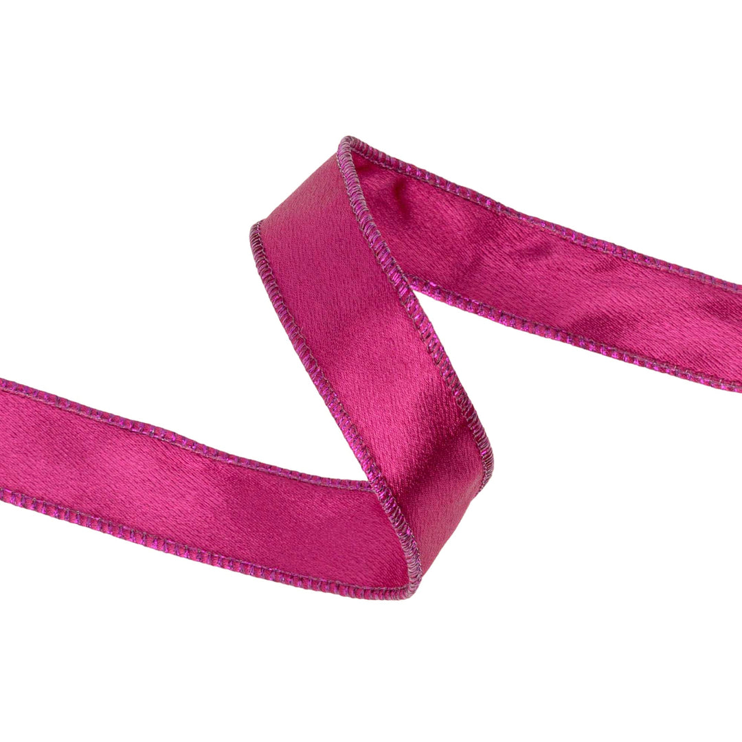 1" Wired Shimmer Satin Ribbon | Fuchsia with Fuchsia Backing | 10 Yard Roll LA Ribbons Wholesale