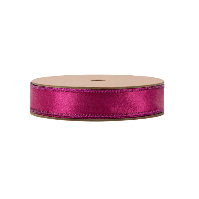 1" Wired Shimmer Satin Ribbon | Fuchsia with Fuchsia Backing | 10 Yard Roll LA Ribbons Wholesale