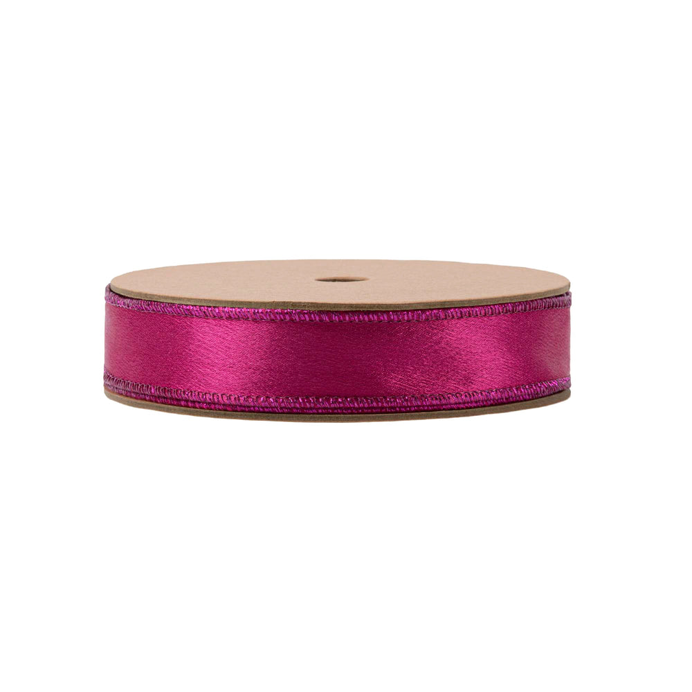 1" Wired Shimmer Satin Ribbon | Fuchsia with Fuchsia Backing | 10 Yard Roll LA Ribbons Wholesale