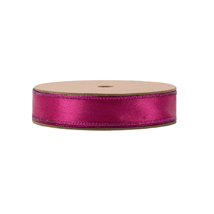 1" Wired Shimmer Satin Ribbon | Fuchsia with Fuchsia Backing | 10 Yard Roll LA Ribbons Wholesale