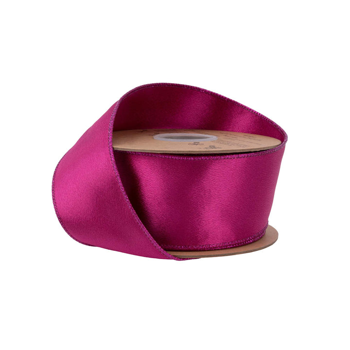 2 1/2" Wired Shimmer Satin Ribbon | Fuchsia with Fuchsia Backing | 10 Yard Roll