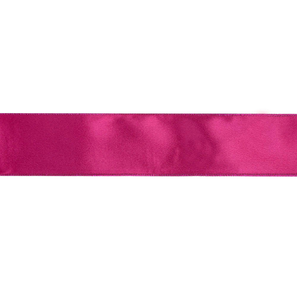 2 1/2" Wired Shimmer Satin Ribbon | Fuchsia with Fuchsia Backing | 10 Yard Roll LA Ribbons Wholesale