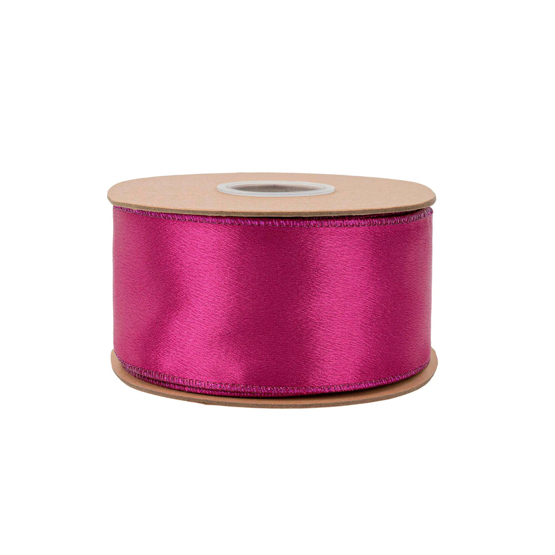 2 1/2" Wired Shimmer Satin Ribbon | Fuchsia with Fuchsia Backing | 10 Yard Roll
