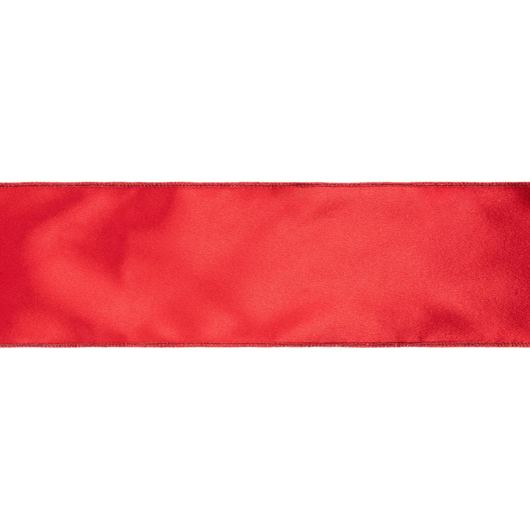 4" Wired Shimmer Satin Ribbon | Red with Red Backing | 10 Yard Roll