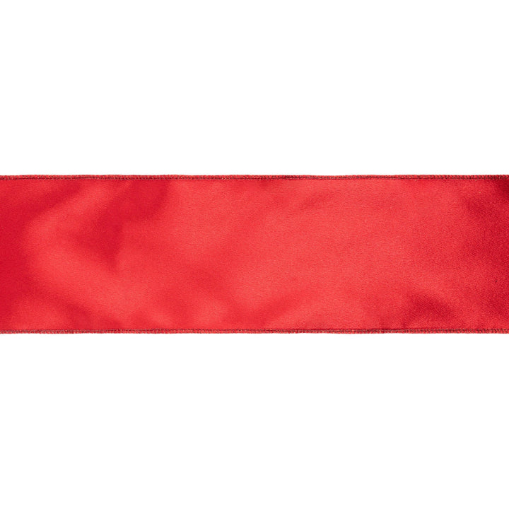 4" Wired Shimmer Satin Ribbon | Red with Red Backing | 10 Yard Roll