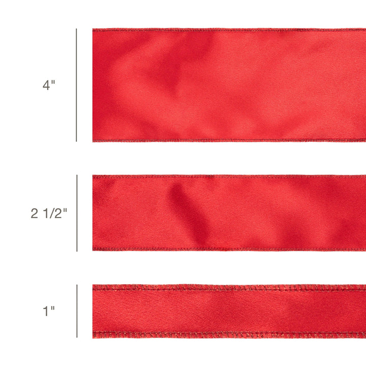 1" Wired Shimmer Satin Ribbon | Red with Red Backing | 10 Yard Roll