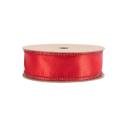 1" Wired Shimmer Satin Ribbon | Red with Red Backing | 10 Yard Roll LA Ribbons Wholesale