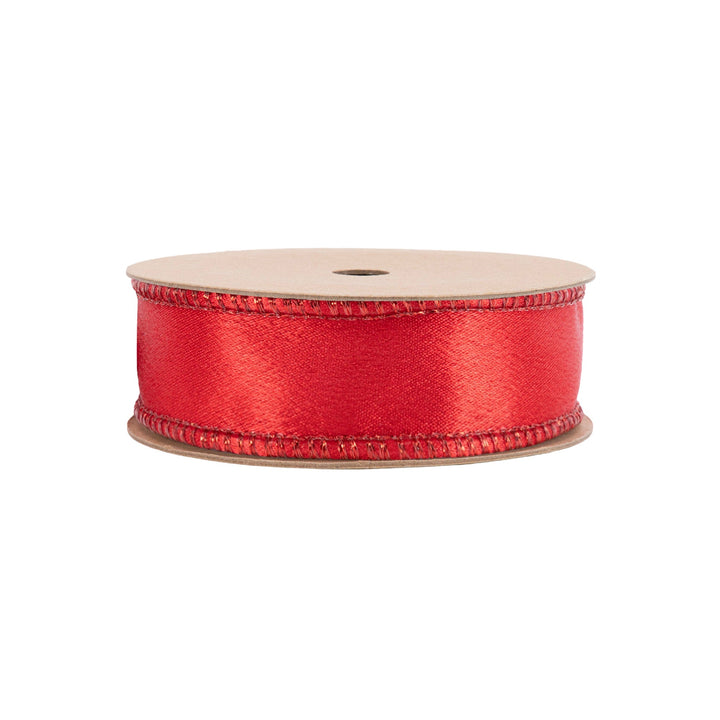 1" Wired Shimmer Satin Ribbon | Red with Red Backing | 10 Yard Roll
