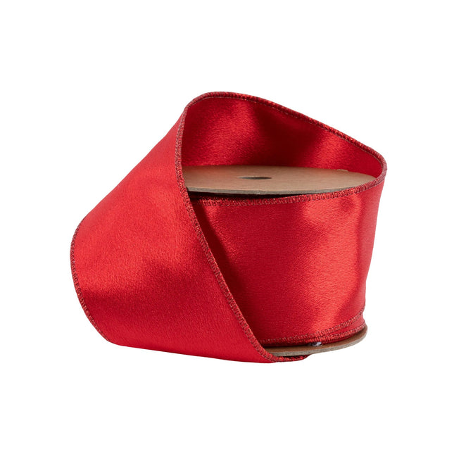 2 1/2" Wired Shimmer Satin Ribbon | Red with Red Backing | 10 Yard Roll LA Ribbons Wholesale
