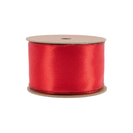 2 1/2" Wired Shimmer Satin Ribbon | Red with Red Backing | 10 Yard Roll LA Ribbons Wholesale