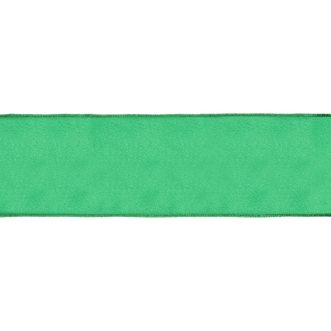 4" Wired Shimmer Satin Ribbon | Green with Green Backing | 10 Yard Roll LA Ribbons Wholesale