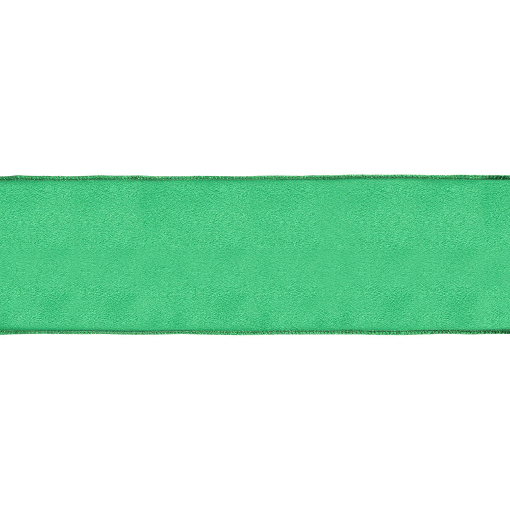 4" Wired Shimmer Satin Ribbon | Green with Green Backing | 10 Yard Roll LA Ribbons Wholesale