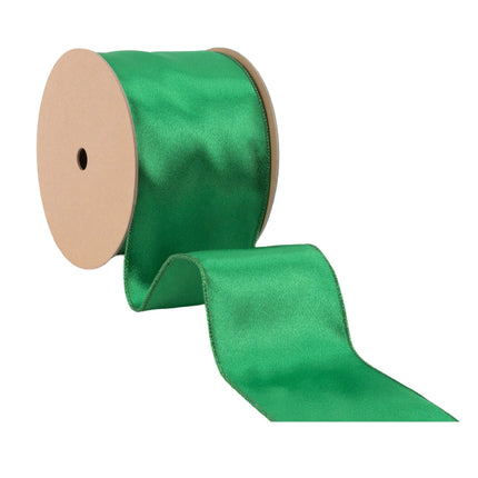 4" Wired Shimmer Satin Ribbon | Green with Green Backing | 10 Yard Roll LA Ribbons Wholesale