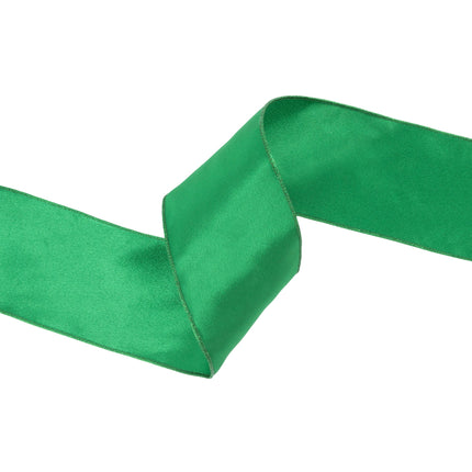 4" Wired Shimmer Satin Ribbon | Green with Green Backing | 10 Yard Roll LA Ribbons Wholesale