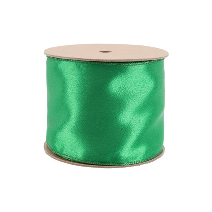 4" Wired Shimmer Satin Ribbon | Green with Green Backing | 10 Yard Roll LA Ribbons Wholesale