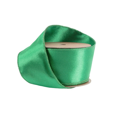 2 1/2" Wired Shimmer Satin Ribbon | Green with Green Backing | 10 Yard Roll LA Ribbons Wholesale