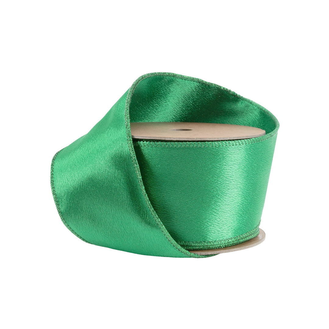 2 1/2" Wired Shimmer Satin Ribbon | Green with Green Backing | 10 Yard Roll LA Ribbons Wholesale
