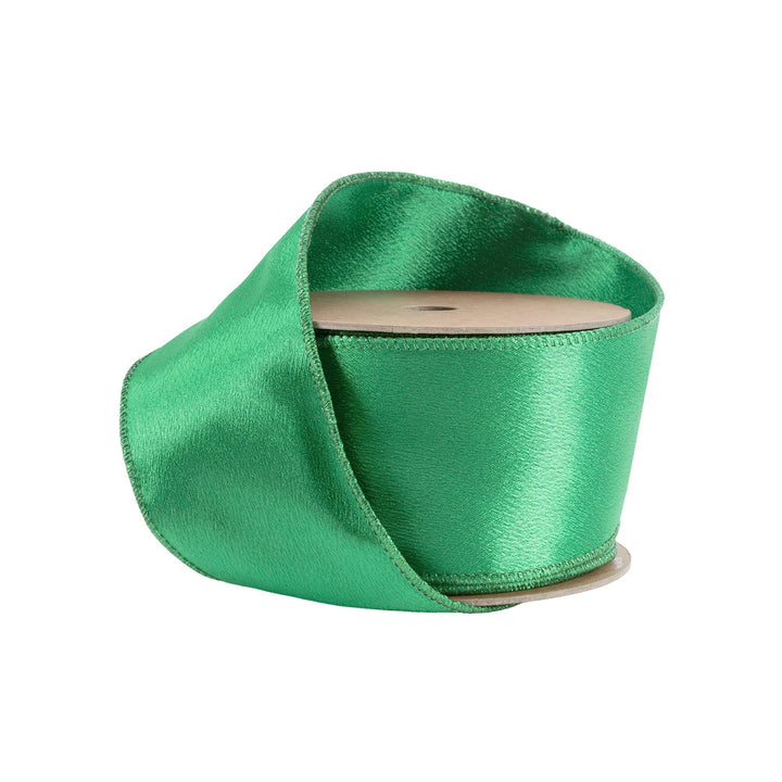 2 1/2" Wired Shimmer Satin Ribbon | Green with Green Backing | 10 Yard Roll LA Ribbons Wholesale