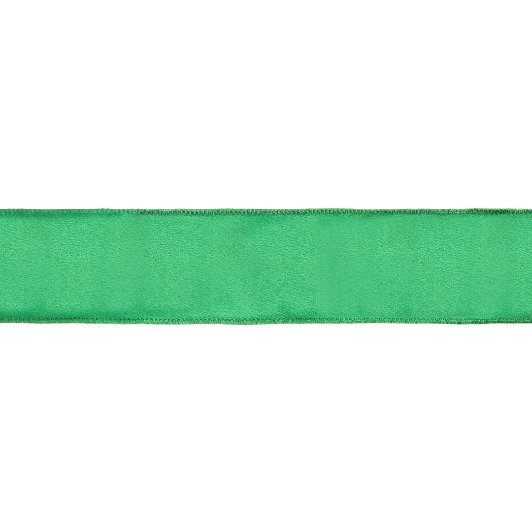 2 1/2" Wired Shimmer Satin Ribbon | Green with Green Backing | 10 Yard Roll LA Ribbons Wholesale