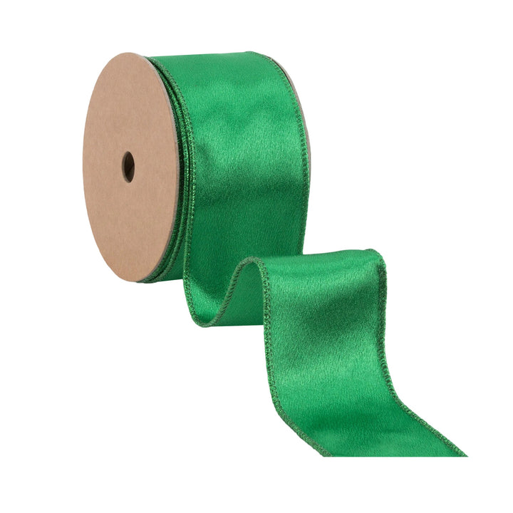 2 1/2" Wired Shimmer Satin Ribbon | Green with Green Backing | 10 Yard Roll LA Ribbons Wholesale