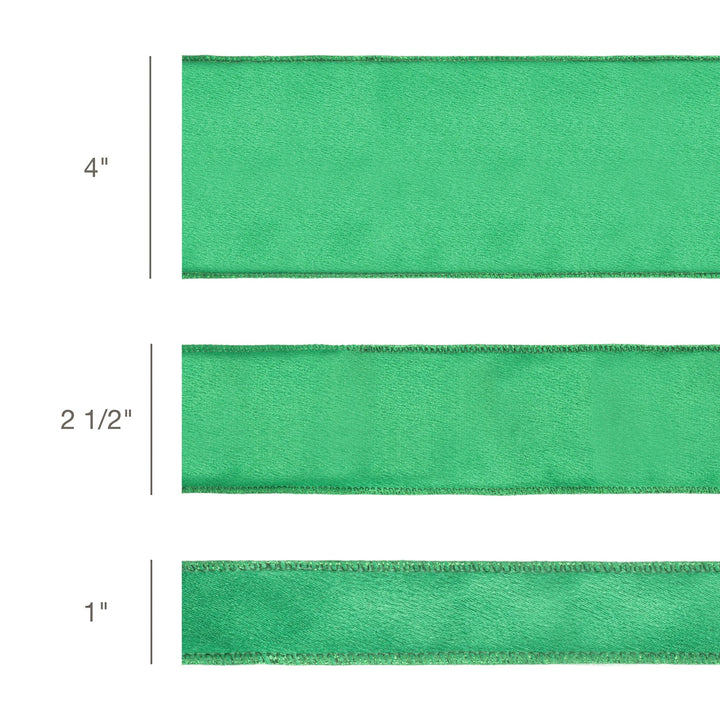 2 1/2" Wired Shimmer Satin Ribbon | Green with Green Backing | 10 Yard Roll LA Ribbons Wholesale