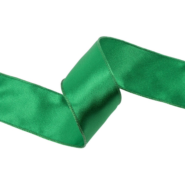 2 1/2" Wired Shimmer Satin Ribbon | Green with Green Backing | 10 Yard Roll LA Ribbons Wholesale