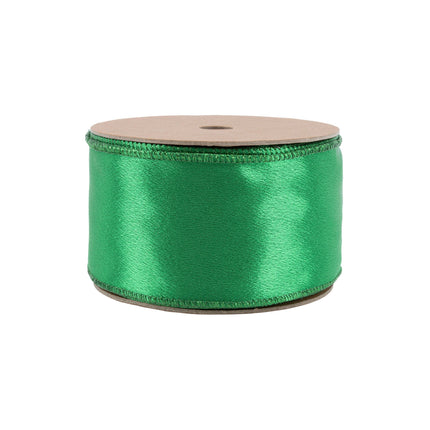 2 1/2" Wired Shimmer Satin Ribbon | Green with Green Backing | 10 Yard Roll LA Ribbons Wholesale