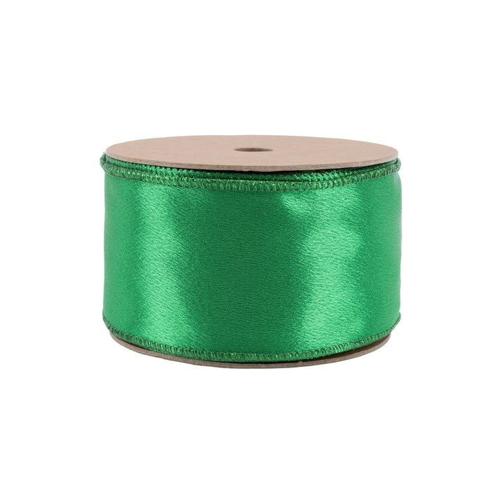 2 1/2" Wired Shimmer Satin Ribbon | Green with Green Backing | 10 Yard Roll LA Ribbons Wholesale